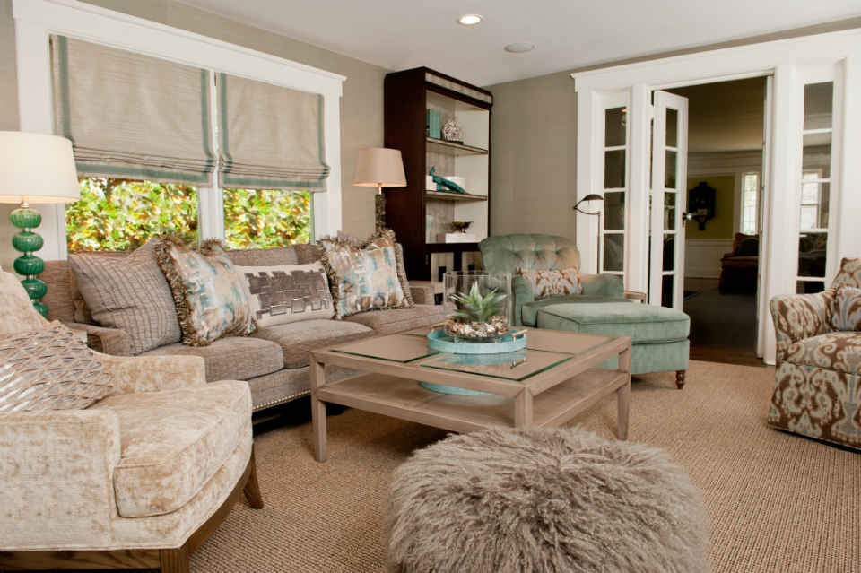 Family Room Cream And Sage Green Interior Design